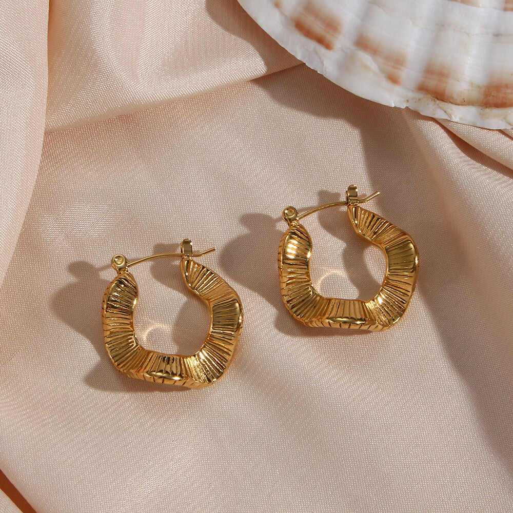 French Style Geometric Hoop Earrings - Gold-Plated