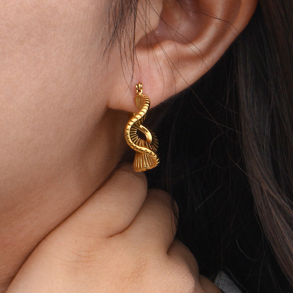 French Style Geometric Hoop Earrings - Gold-Plated with Sophisticated Design